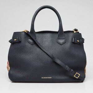Burberry Blue Pebbled Leather House Check Medium Banner Tote Bag